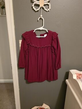 Edgehill Collection Burgundy Long-Sleeve Ruffle Dress